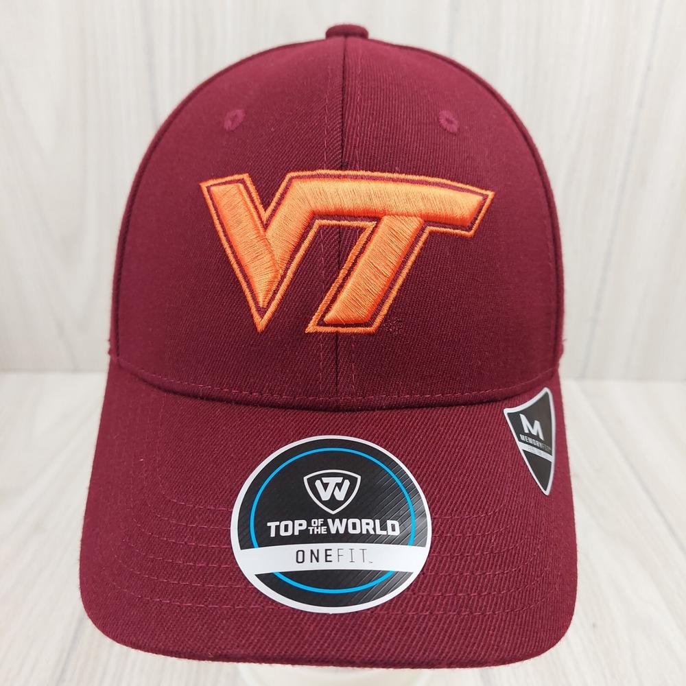 Top of the World Virginia Tech Hokies Fitted Hat Mens OSFM Maroon  MemoryFit VT
